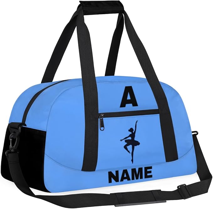 Personalize-Kids-Sports-Duffel-Bags With Custom Name Text Carry-On Overnight Travel Gym Lightweight Dance Pattern Sports Bags For Girls Boys Kids,Blue 1