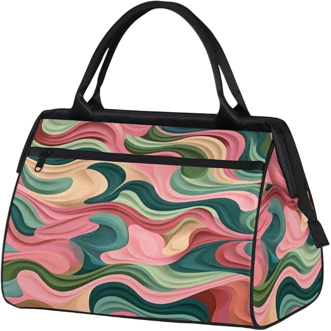 Geometric Colorful Waves Overnight Weekender Bag for Women Men Travel Duffel Bags Waterproof Luggage Carry on Sports Yoga Gym Bag