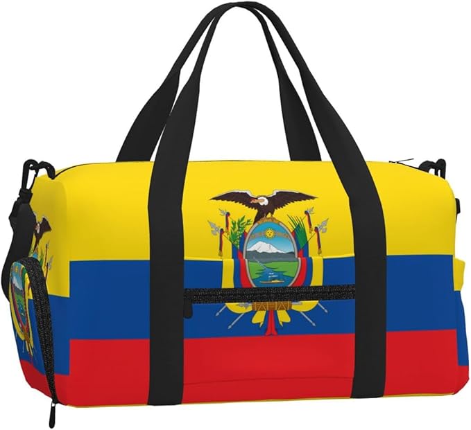 Flag of Ecuador Print Gym Bag with Shoe Compartment for Women Men, 17.7in Sports Duffle Weekender Tote, Overnight Travel Duffel Bag Carry On