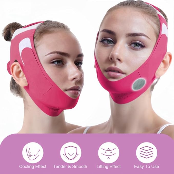 Graphene V-Line Mask Chin Up Mask V Shaped Face Mask Chin Strap for Sleeping,Jawline Shaper,red,Medium