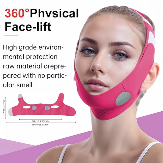 Graphene V-Line Mask Chin Up Mask V Shaped Face Mask Chin Strap for Sleeping,Jawline Shaper,red,Medium