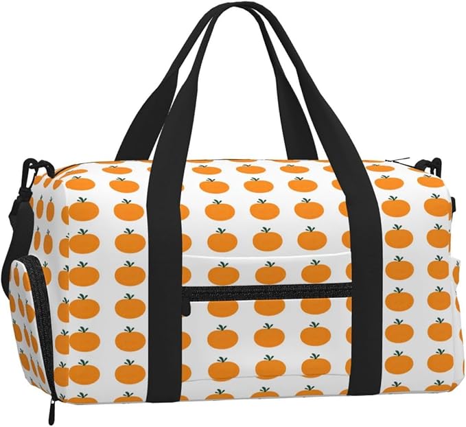 Sports Gym Bag Orange Fruit Pattern Travel Duffel Bag With Shoe Compartment Shoulder Strap, Lightweight Water-Resistant Weekend Overnight Totes For Women Men
