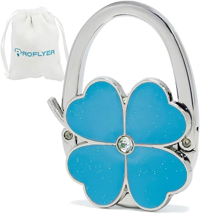 Four Leaf Clover Design Foldable Handbag Hanger Folding Purse Table Hook Holder (Blue)