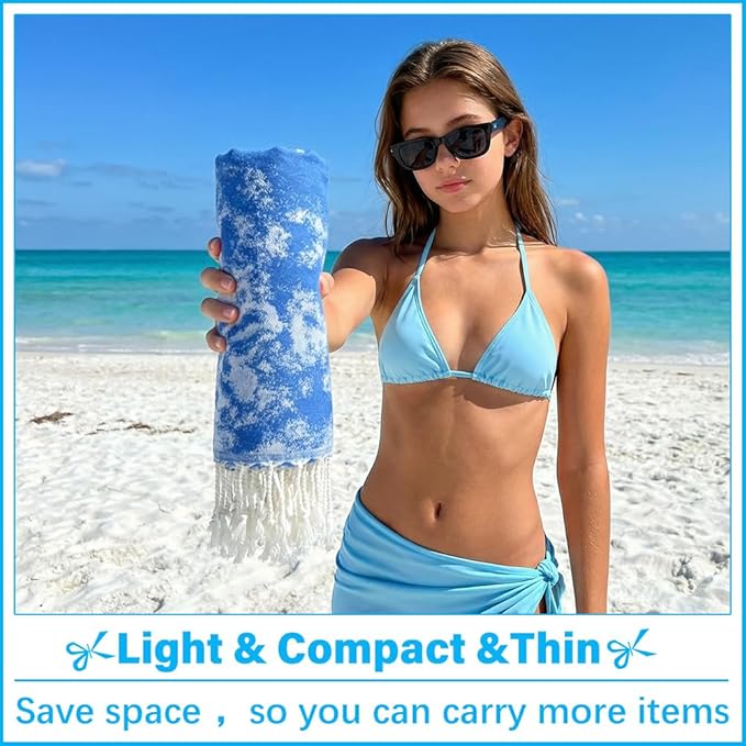 Thin Turkish Beach Towel Lightweight Soft Cotton Extra Large XL Oversized Sand Free Sandproof Absorbent Quick Dry Towels Cloud Bath Pool Travel Compact Essentials Accessories for Adult Gifts