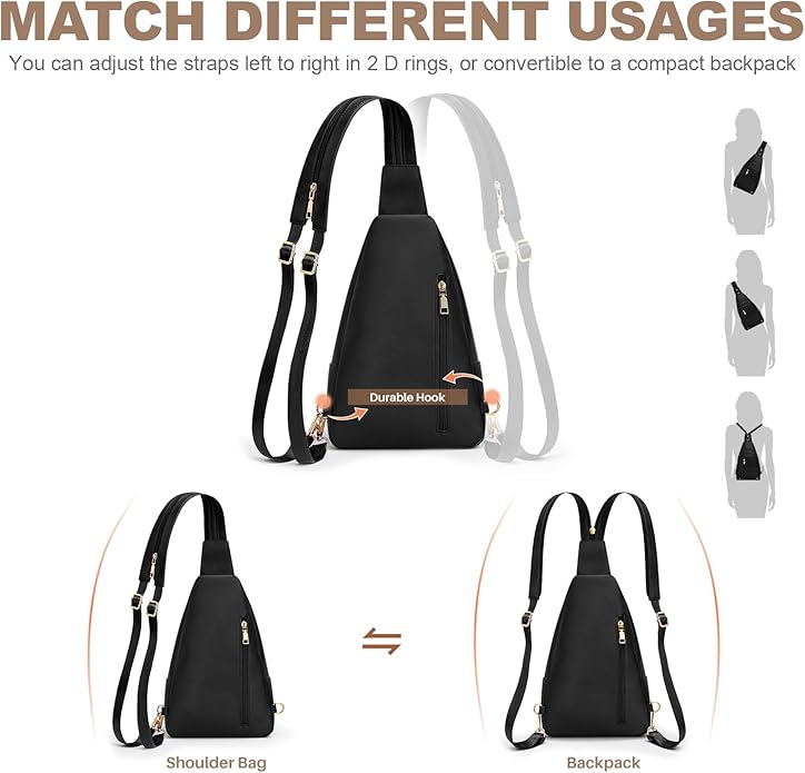 Anti Theft Sling Bag for Women, RFID Crossbody Purses Convertible Sling Backpack, Cross Body Purse Chest Bag