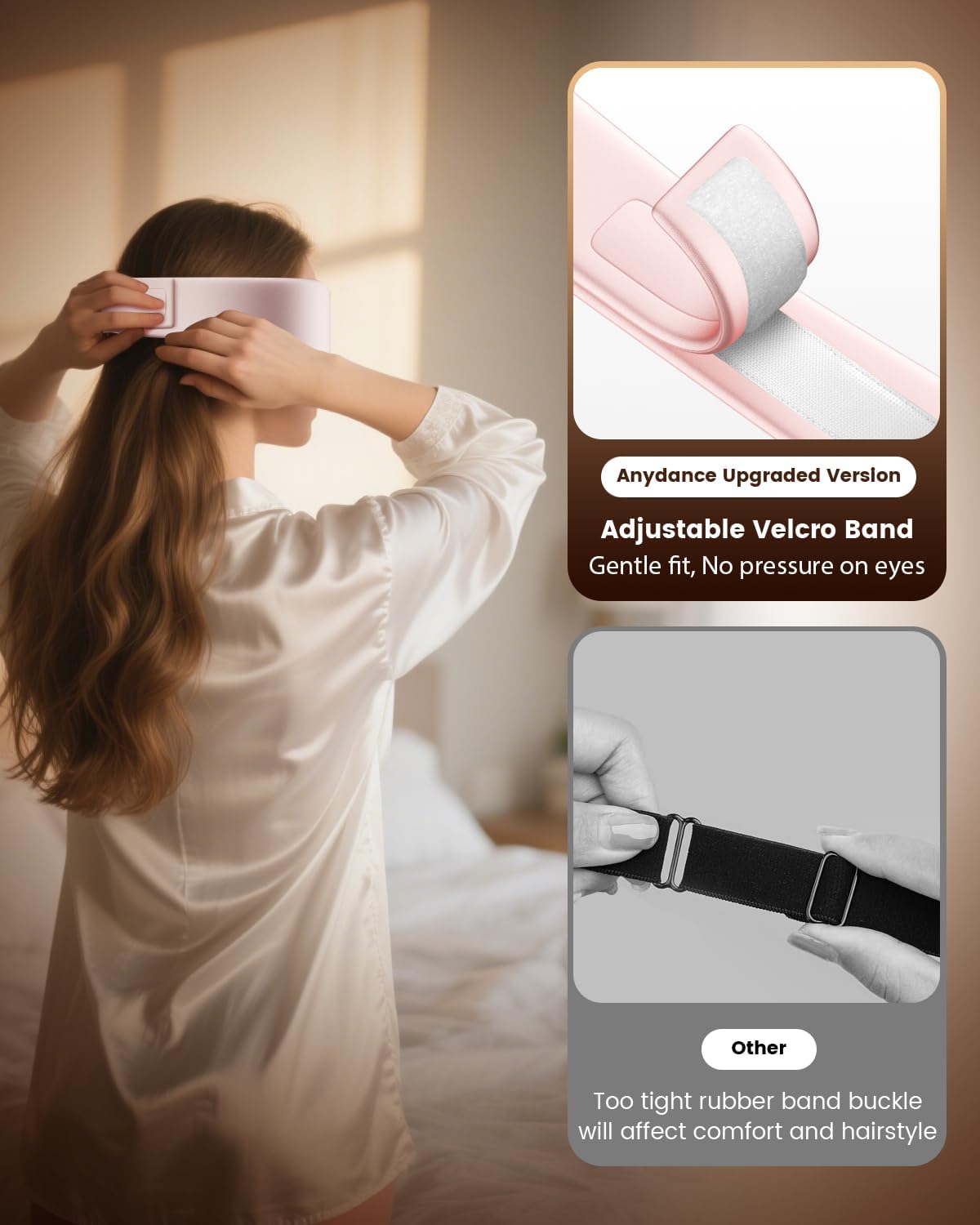 Heated Eye Mask - Cordless Eye Mask for Dry Eyes ｜4 Heating Levels ｜Timer Shutoff Functions｜Washable Dry Eye Relief｜1500mAh｜Sleep & Travel Essential｜Silk Fabric