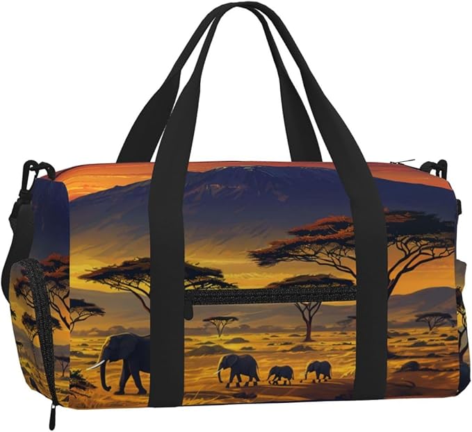 African Savanna Sunset Print Gym Bag with Shoe Compartment for Women Men, 17.7in Sports Duffle Weekender Tote, Overnight Travel Duffel Bag Carry On