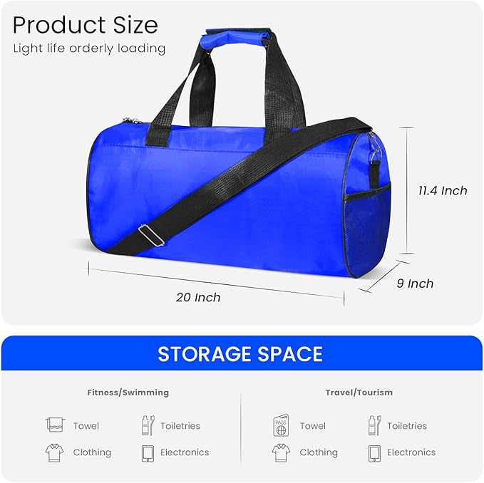 C&F BOGMOST Small Gym Bag for Women & Men,Small Lightweight Duffel Bag Carry On Bags Mini Duffel Travel Bag Waterproof Sports Bags for Workout/Sport/Travel, Blue,Large