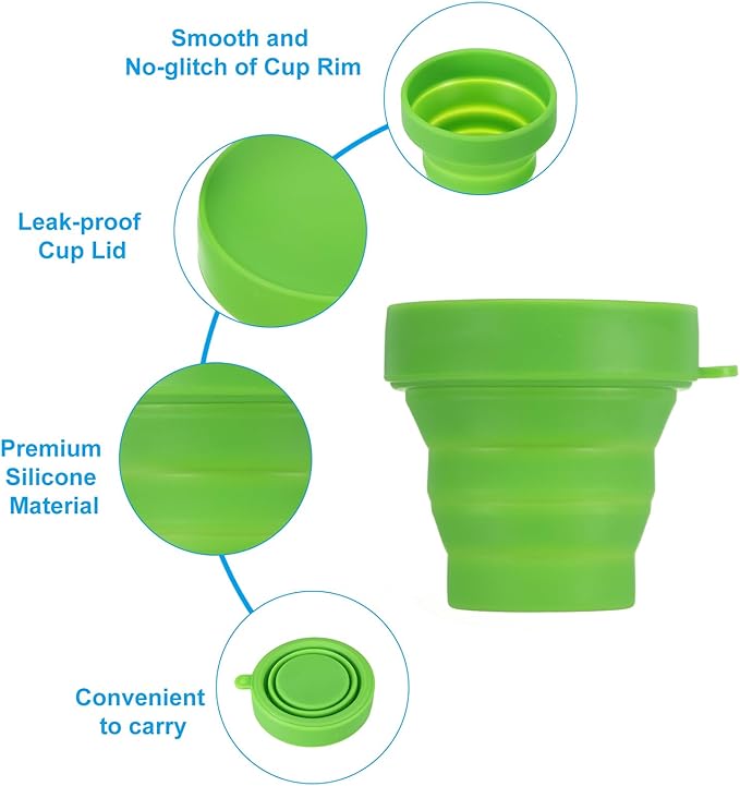 PATIKIL Collapsible Travel Cup, 4 Pack 170mL Travel Folding Water Cup Silicone Mug Portable Drinking Cup for Camping Hiking Outdoor, Green