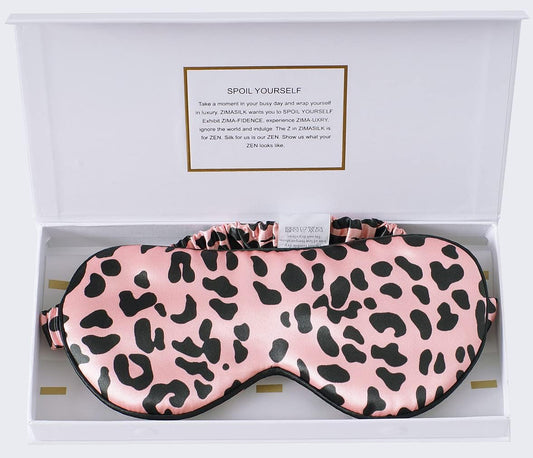 ZIMASILK Adjustable 100% 22 Momme Mulberry Silk Sleep Mask for Sleeping, Filled with Premium Mulberry Silk, Softest & Breathable Eye Sleeping Mask (Leopard - Black Pink)