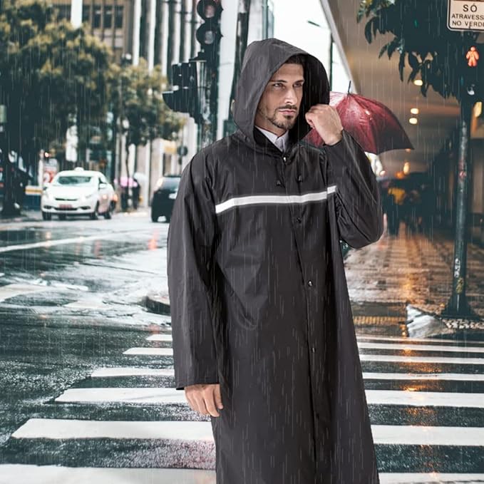 Pahajim Mens Raincoat with Hood Long Waterproof Ponchos Lightweight Rain Jacket for Women Adults