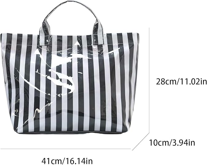 JQWYGB Striped PVC Tote Bag Large Glossy Striped Handbags Waterproof Top Handle Bag Plastic Tote Handbag Beach Travel Work