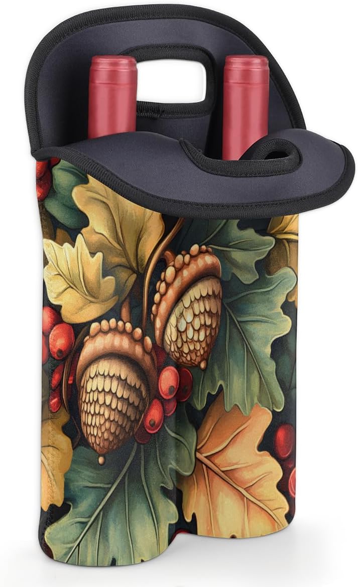 Neoprene Wine Tote, Bottle Carrier Gag Insulating Neoprene Thicker, Insulated Wine Bag for Travel Holds Two Bottles, Bottle Carrier Bags Protect the Bottles, Pinecones