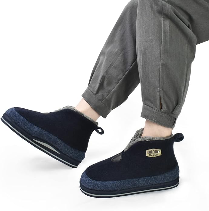 KuaiLu Mens House Slippers Booties Cozy Memory Foam Boots Warm Plush Lining Winter Felt Home Bedroom Slipper Socks Indoor Outdoor Non-Slip Shoes