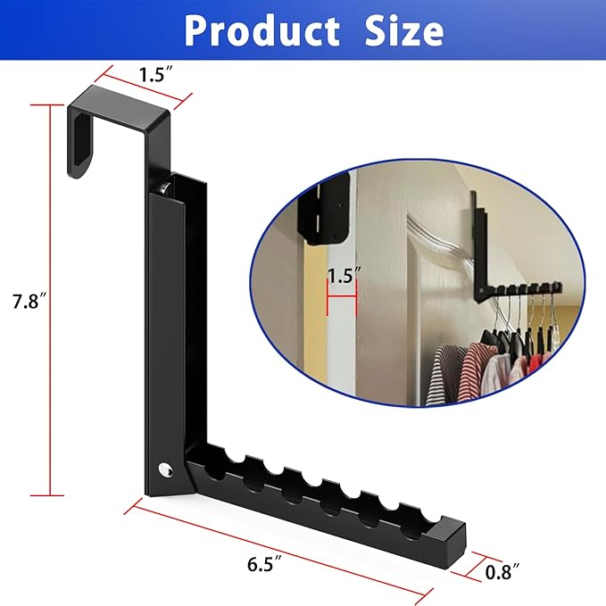 2 Pcs Over The Door Hooks - Folding Over Door Clothes Drying Laundry Rack with 6 Groves - Hanger for Clothes & Towels (Black)