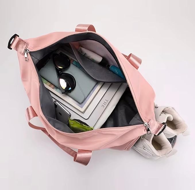 J&G Waterproof Gym Duffel Bag – Lightweight Travel & Sports Bag with Shoe Compartment and Wet Pocket for Men & Women – Carry-On Weekender for Gym, Beach, Trips – 8 Colors (Light Pink)