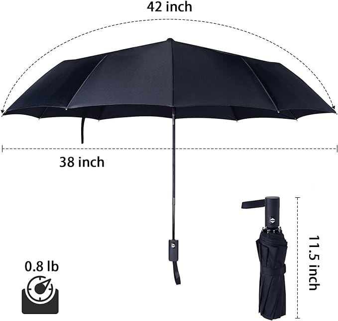 Travel Essentials Umbrella Windproof Compact Collapsible Light, Automatic, Strong and Portable, Wind Resistant Folding Small Umbrella for Rain