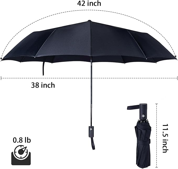 Travel Essentials Umbrella Windproof Compact Collapsible Light, Automatic, Strong and Portable, Wind Resistant Folding Small Umbrella for Rain