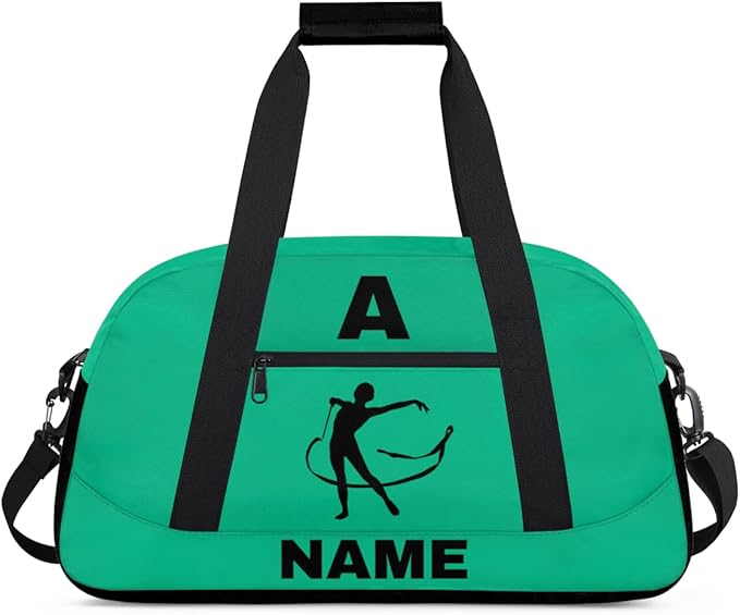 Personalize-Kids-Sports-Duffel-Bags With Custom Name Text Carry-On Overnight Travel Gym Lightweight Dance Pattern Sports Bags For Girls Boys Kids,Green
