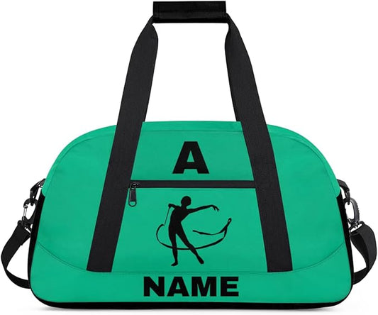 Personalize-Kids-Sports-Duffel-Bags With Custom Name Text Carry-On Overnight Travel Gym Lightweight Dance Pattern Sports Bags For Girls Boys Kids,Green