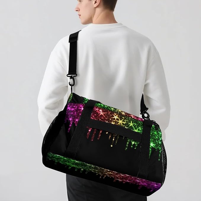 Colorful Sparkle Glitter Print Star Duffel Bag Gym Dance Sport Perform Training Travel Bag for Teens Adults Women Men Detachable Shoulder Strap Packs Luggage Bag