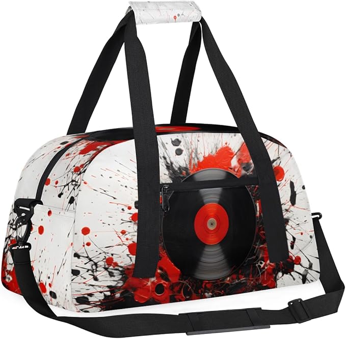 Black Records DJ Gym Travel Duffle Bag for Women & Men with Front Zipper Pocket for Sports, Overnight, Weekender, Carry On,Workout & Dance Bag,Graffiti Records,18.9 * 8.7 * 10.6 in