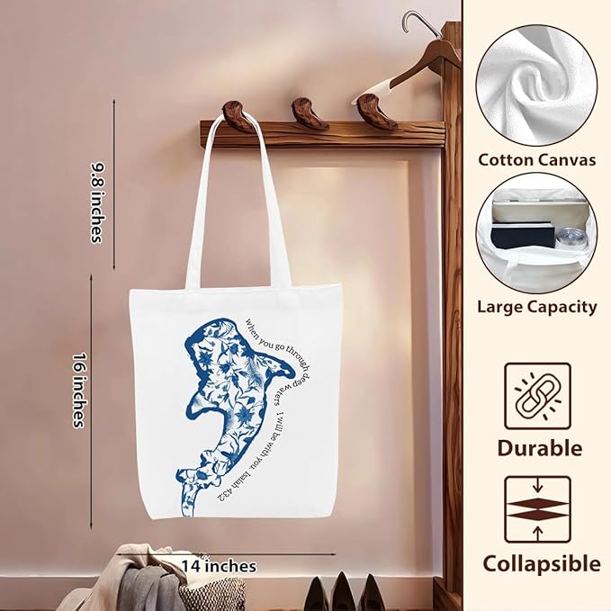 Floral Beach Whale Shark Gifts Jellyfish Christian Canvas Tote Bag for Work Totes for Women Christmas Bible