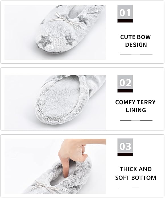 DICUIRD Women's Ballerina Slippers Lightweight House Slippers with Stretchable Heel Design