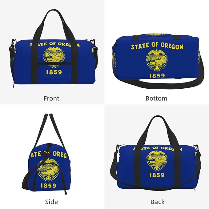 Oregon State Flag Print Gym Bag with Shoe Compartment for Women Men, 17.7in Sports Duffle Weekender Tote, Overnight Travel Duffel Bag Carry On