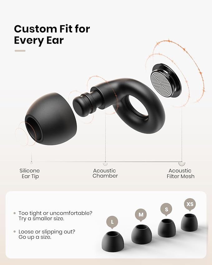 Ear Plugs for Sleeping Noise Cancelling, Reusable Silicone Ear Plugs for Noise Reduction with 8 Ear Tips, Earplugs for Sleep, Concerts, Travel, Snoring (Black + White, One Size)