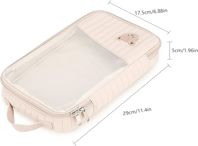 MOMIGO Baby Diaper Bag Organizer Pouches - 2 Pack Waterproof Pod Hanging Diaper Bag Cute Rabbit Bear Mesh Bag Reusable, Washable or Baby Cloth Diapers (Khaki)
