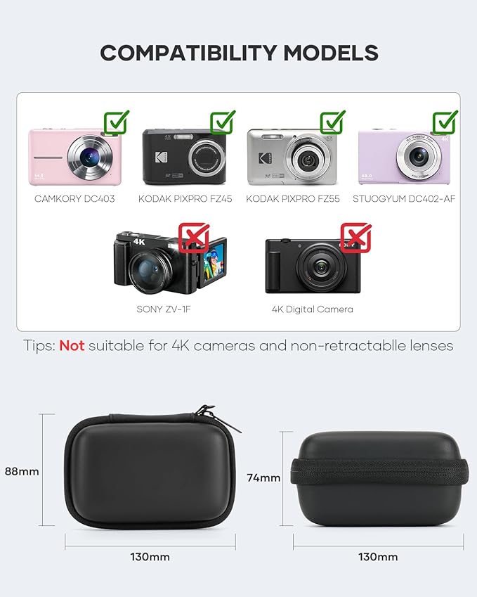 Camera Case Fit for Digital Camera KODAK PIXPRO FZ45-BK/FZ55, CAMKORY DC403, STUOGYUM DC402-AF, Travel Compact Case with 3 SD Card Slots & Mesh Pocket for Accessories, Black