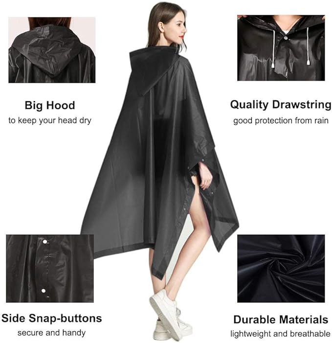 HLKZONE Rain Ponchos for Adults, [Pack of 2] Portable EVA Rain Coat Rain Jacket Reusable Raincoats with Drawstring Hood