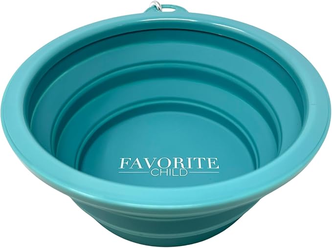 SparkDog Favorite Child Collapsible Dog Bowl, 1000ML (34oz) –XL Food-Grade Silicone Travel Bowl with Sturdy Rim – Extra Large Portable for Dogs & Cats – Great for Pet Lovers (Aqua)