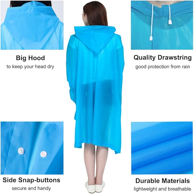 HLKZONE Rain Ponchos for Adults, [Pack of 2] Portable EVA Rain Coat Rain Jacket Reusable Raincoats with Drawstring Hood