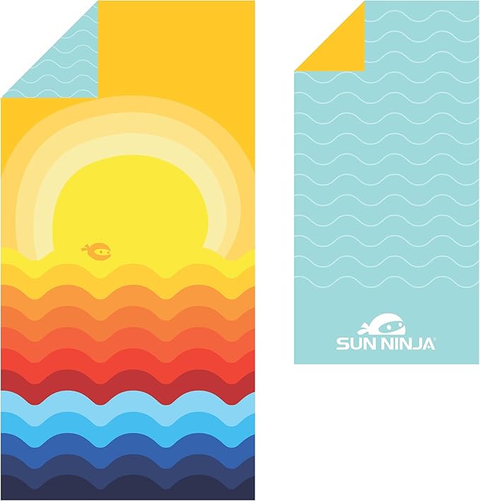 SUN NINJA Quick Dry Towel - Microfiber Beach Towel - Lightweight & Compact for Beach, Travel, Pool, Yoga, Camping - 63x32 inch XL, Large Absorbent, Sand Free Swim Towels for Adults & Kids