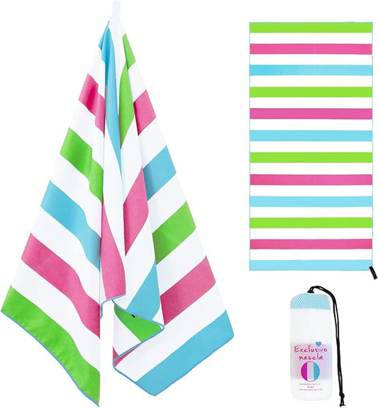 Exclusivo Mezcla Microfiber Quick Dry Beach Towel, Large Lightweight Sandfree Pool Towel for Swimming Camping Travel with Bag (Multicolor, 30x60 Inches)
