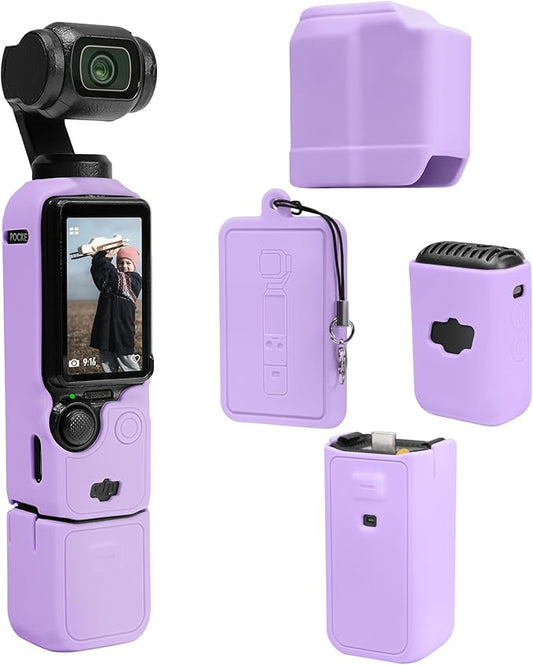 Protective Case for DJI Osmo Pocket 3 / Xtra Muse Camera, Soft Silicone Grip Cover with Screen Protection & Mic, Lightweight, Anti-Scratch, for Travel, Vlogging, Daily Filming – Purple