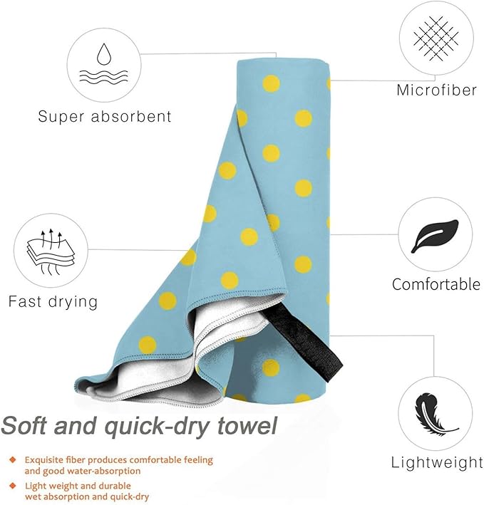 Yellow Polka Dots Sand Free Beach Towel – 31.5"X63" Quick Dry Microfiber Beach Towels for Travel, Swimming, Pool, and Camping, Absorbent and Compact Beach Essential for Women, and Men