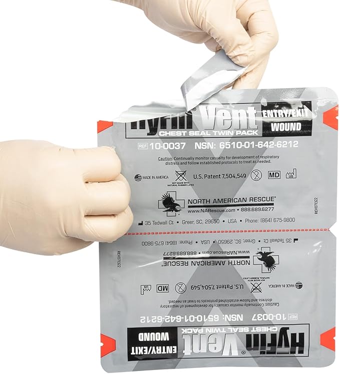 North American Rescue HyFin Vent Chest Seal (Twin Pack) NAR Vented Wound Chest Seals for Trauma, Wounds (10-0037)