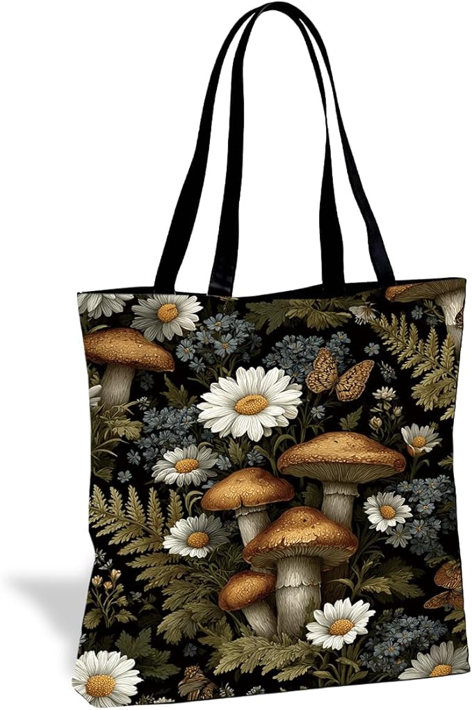 Canvas Tote Bag for Women, Vintage Print Handbag, Aesthetic Shopping Bag for Work Travel Beach, Everyday Shoulder Tote