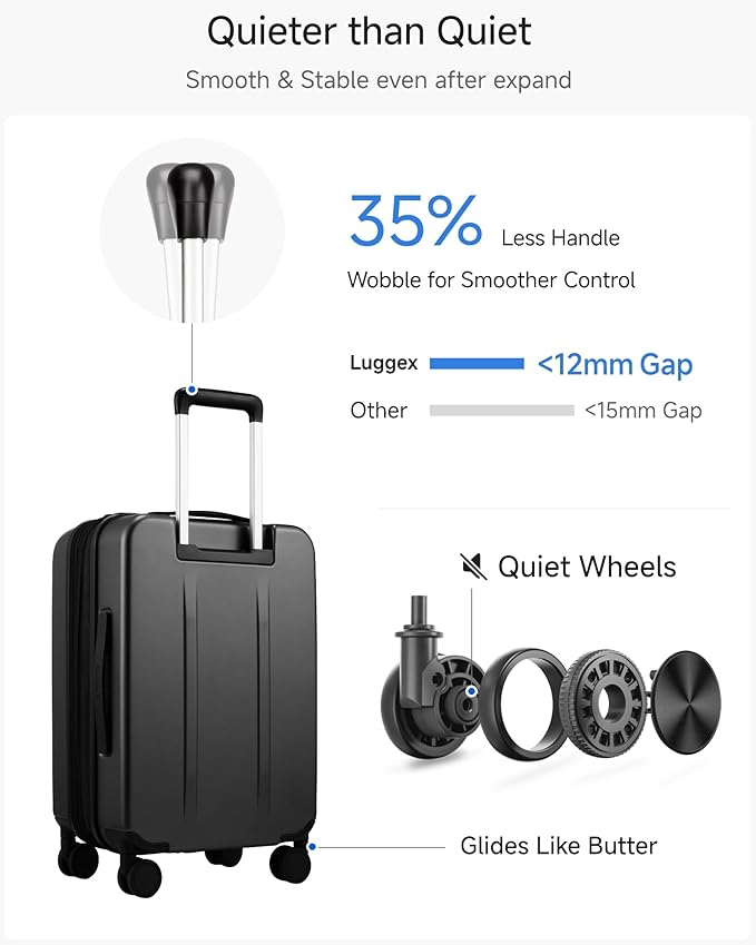 Carry On Luggage 22x14x9 Airline Approved, FLO5 Expandable Polycarbonate Suitcase with Front Pocket (FX-Core, Black, 20 Inch)