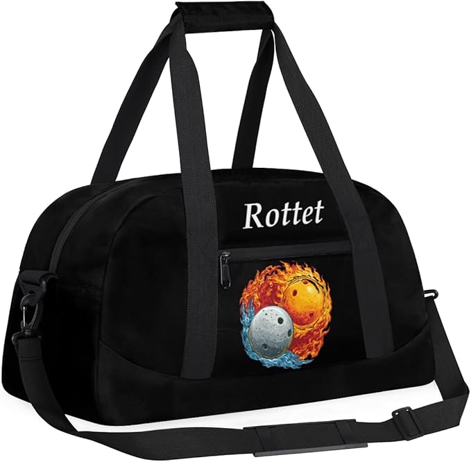 Personalized Sports Duffel Bags, Custom Kids Football Duffle Bag for Boys with Your Name, Lightweight Overnight Weekender Bag for School Gymnastics Travel,Red White Flame Soccer Ball