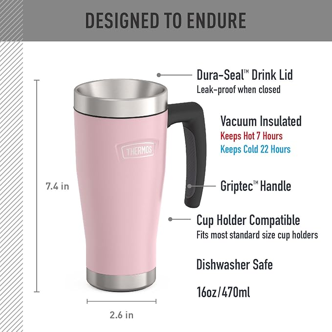THERMOS ICON SERIES, Stainless Steel Mug, Sunset Pink, 16 oz