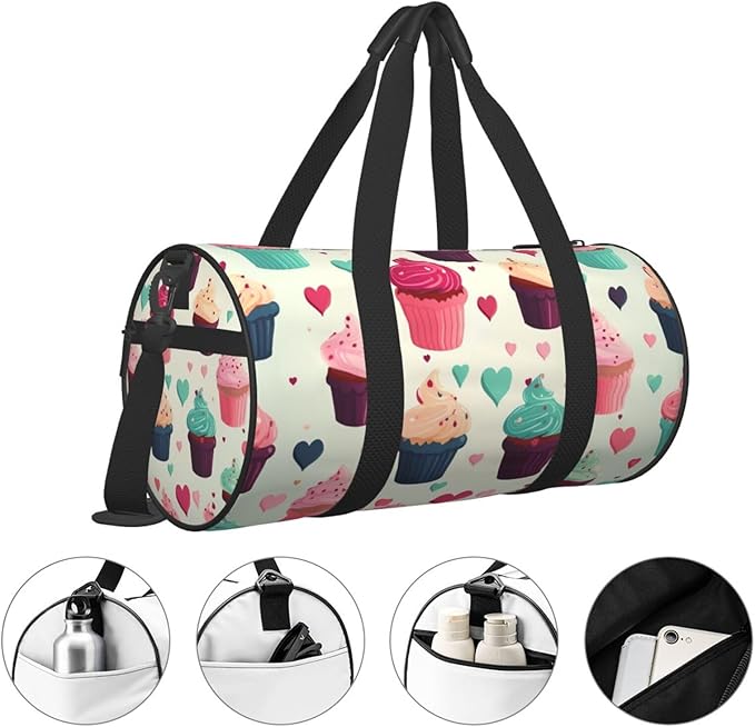 Travel Duffel Bag Lightweight Carry On Weekender Overnight Bags Cupcake candy hearts sweet Sports Tote Gym Backpack with Adjustable Strap Hospital Bags Foldable Luggage Bag for Women Men