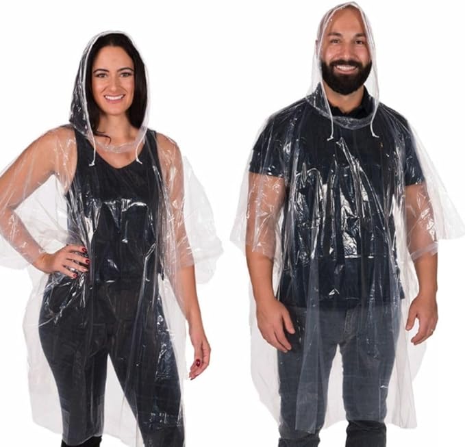 Clear Harbour Emergency Disposable Rain Poncho Pack for Adults | Women and Men's Rain Ponchos in Bulk | Extra Thick, Waterproof Reusable .03mm PE Plastic Material for Travel, Survival, and Fun.