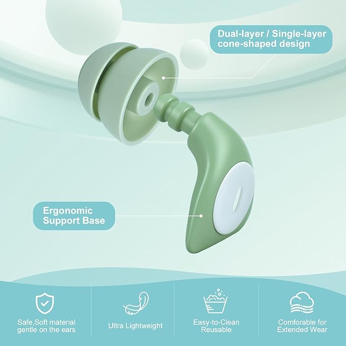Talatex Sleep Earplugs for Side Sleepers - 32dB Noise Reducing, Reusable & Washable, Ultra Soft Dual-Layer Cone Design for Bed, Travel & Focus (Mint Teal, Medium)
