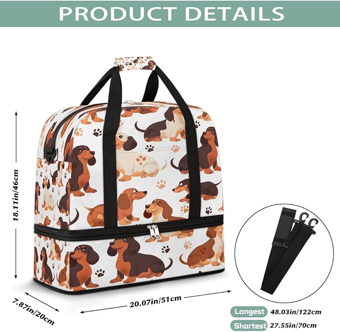 Paw Print Animal Dog Large Weekender Bag with Shoe Compartment Travel Duffel Bags for Women Carry On Hospital Overnight Bag Foldable Personal Item Travel Bags Tote Gym Sports Airplanes