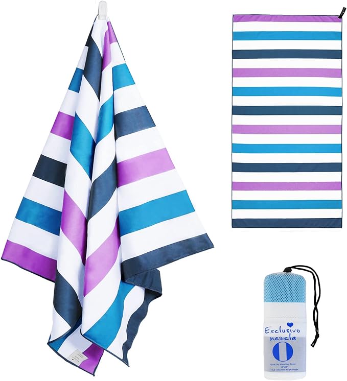 Exclusivo Mezcla Microfiber Quick Dry Beach Towel, Oversized Lightweight Sandfree Pool Towel for Swimming Camping Travel with Bag (Dark Purple, 35x70 Inches)