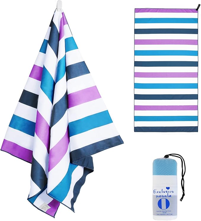 Exclusivo Mezcla Microfiber Quick Dry Beach Towel, Large Lightweight Sandfree Pool Towel for Swimming Camping Travel with Bag (Dark Purple, 30x60 Inches)
